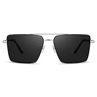 rofek Stylish Classic Silver Square Frame With Double Nose Bar UV400 Protected Sunglasses For Men And Women | Lens Frame Unisex Eyewear (Black)-thumb1