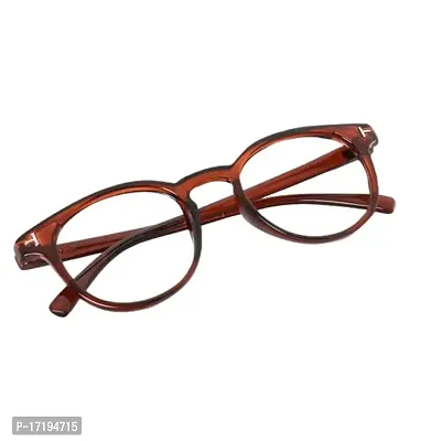 rofek Full Rim Round Anti-Glare Polycarbonate Clear Lens Spectacles Frame for Men and Women | Unisex Eyewear | Pink Eyeglasses (Brown)