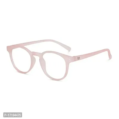 rofek Full Rim Round Anti-Glare Polycarbonate Clear Lens Spectacles Frame for Men and Women | Unisex Eyewear (Pink)