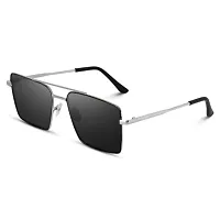 rofek Stylish Classic Silver Square Frame With Double Nose Bar UV400 Protected Sunglasses For Men And Women | Lens Frame Unisex Eyewear (Black)-thumb2