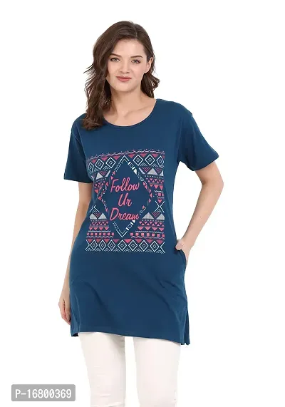 KG Best Collection Women Printed Long Half Sleeve T-Shirt (Follow Ur Dream,Indigo)-thumb0