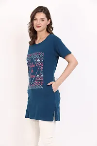 KG Best Collection Women Printed Long Half Sleeve T-Shirt (Follow Ur Dream,Indigo)-thumb1