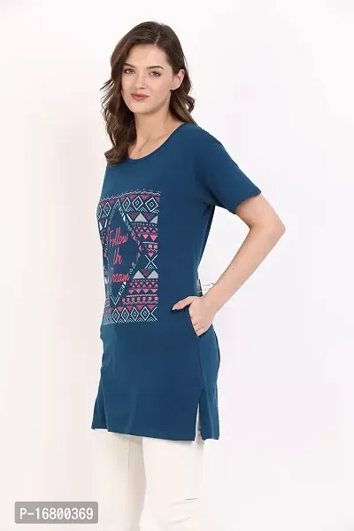 KG Best Collection Women Printed Long Half Sleeve T-Shirt (Follow Ur Dream,Indigo)-thumb2