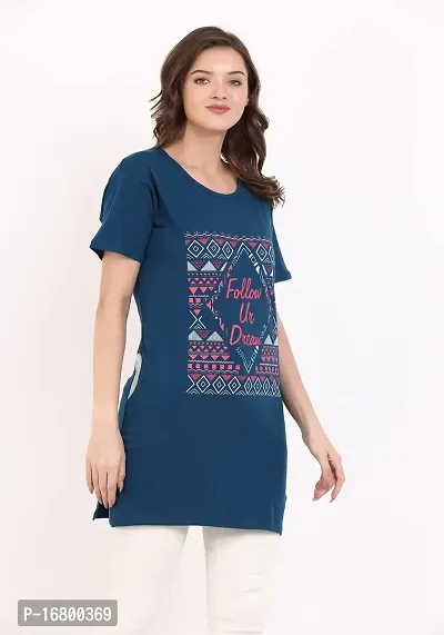 KG Best Collection Women Printed Long Half Sleeve T-Shirt (Follow Ur Dream,Indigo)-thumb4