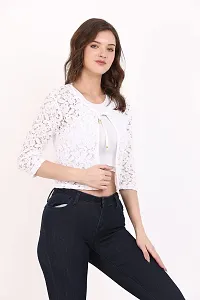 KG Best Collection Women Lace 3/4th Sleeve White Shrug-thumb1