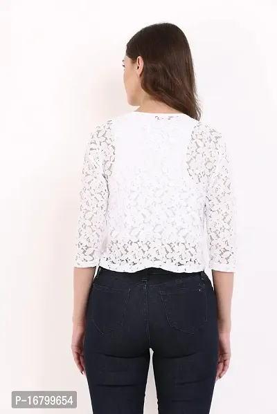 KG Best Collection Women Lace 3/4th Sleeve White Shrug-thumb4