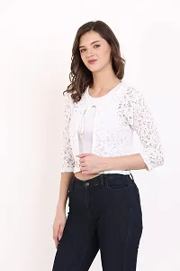 KG Best Collection Women Lace 3/4th Sleeve White Shrug-thumb2