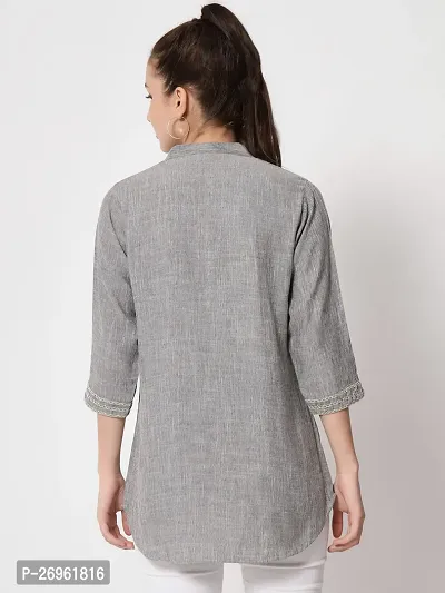 ANGOORI FASHION  Casual Regular Sleeves Embroidered Women Grey Top-thumb4
