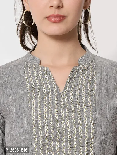 ANGOORI FASHION  Casual Regular Sleeves Embroidered Women Grey Top-thumb2