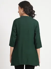 Beautiful Casual Roll Up Sleeves Solid Women Green Tops-thumb1