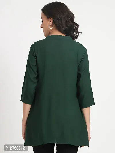 Beautiful Casual Roll Up Sleeves Solid Women Green Tops-thumb2