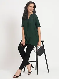 Beautiful Casual Roll Up Sleeves Solid Women Green Tops-thumb2