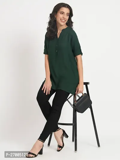 Beautiful Casual Roll Up Sleeves Solid Women Green Tops-thumb3
