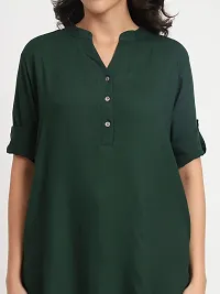 Beautiful Casual Roll Up Sleeves Solid Women Green Tops-thumb3