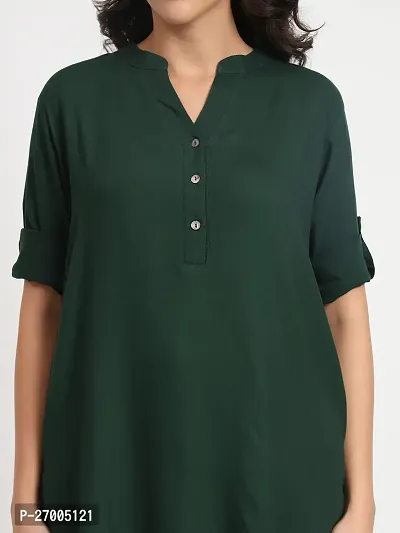 Beautiful Casual Roll Up Sleeves Solid Women Green Tops-thumb4