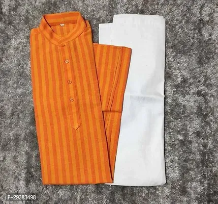 Reliable Orange Cotton Blend Striped Kurta And Bottom Sets For Men-thumb0