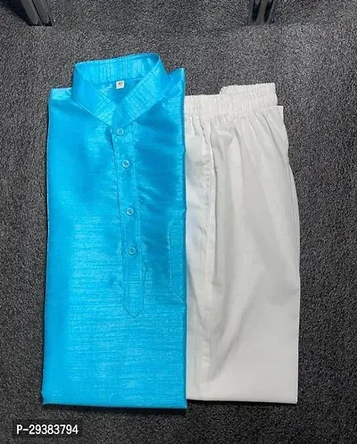 Reliable Blue Khadi Silk Solid Kurta And Bottom Sets For Men