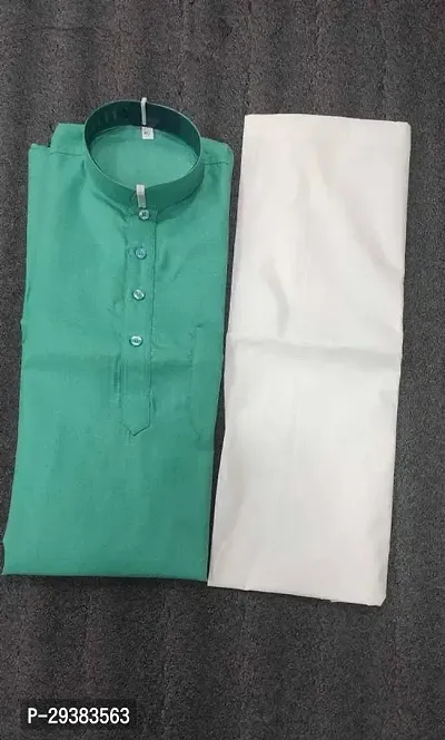 Reliable Green Cotton Blend Solid Kurta And Bottom Sets For Men