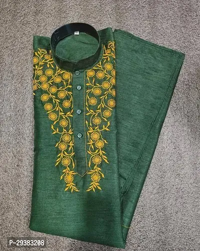 Reliable Green Khadi Silk Printed  Kurta For Men