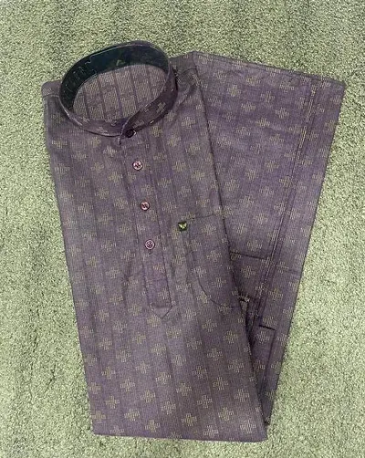Reliable Purple Cotton Blend Printed  Kurta For Men