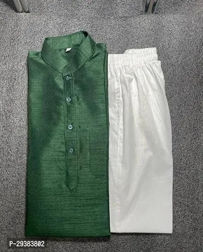 Reliable Green Khadi Silk Solid Kurta And Bottom Sets For Men