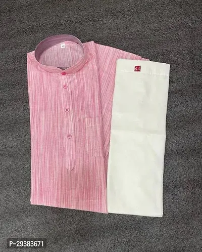 Reliable Pink Khadi Cotton Solid Kurta And Bottom Sets For Men-thumb0