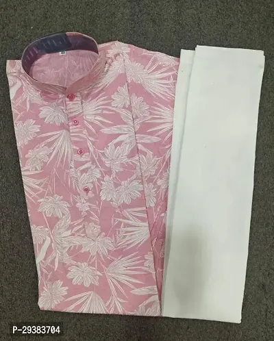 Reliable Pink Cotton Blend Printed Kurta And Bottom Sets For Men-thumb0