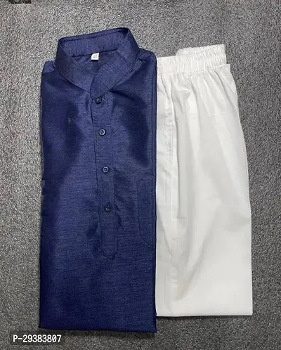 Reliable Blue Khadi Silk Solid Kurta And Bottom Sets For Men