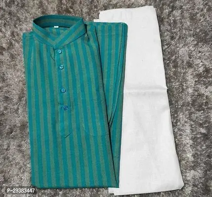 Reliable Green Cotton Blend Striped Kurta And Bottom Sets For Men-thumb0