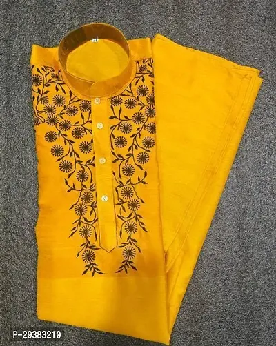 Reliable Yellow Khadi Silk Printed  Kurta For Men