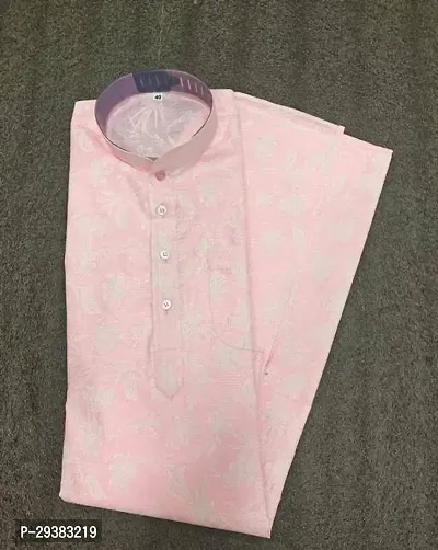 Reliable Pink Cotton Blend Printed  Kurta For Men