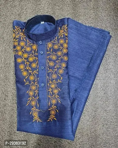 Reliable Blue Khadi Silk Printed  Kurta For Men