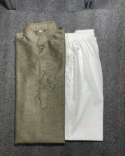 Reliable Khadi Silk Solid Kurta And Bottom Sets For Men