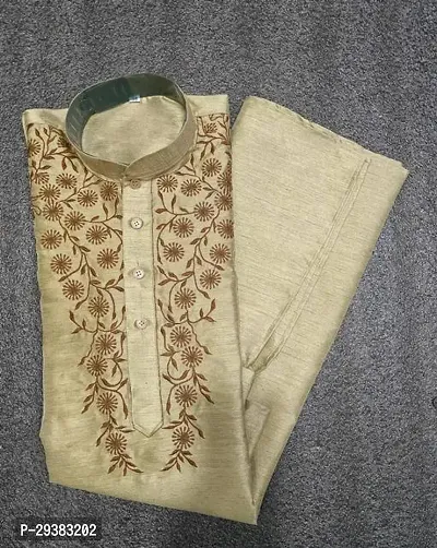 Reliable Beige Khadi Silk Printed  Kurta For Men