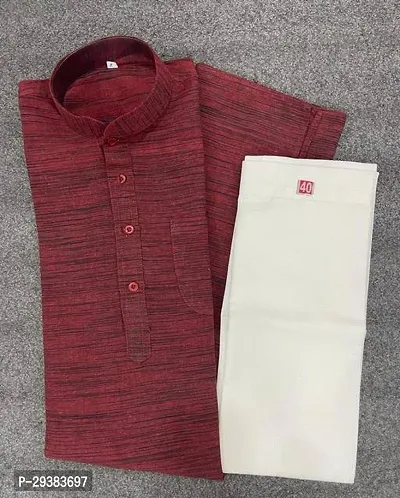 Reliable Maroon Khadi Cotton Solid Kurta And Bottom Sets For Men