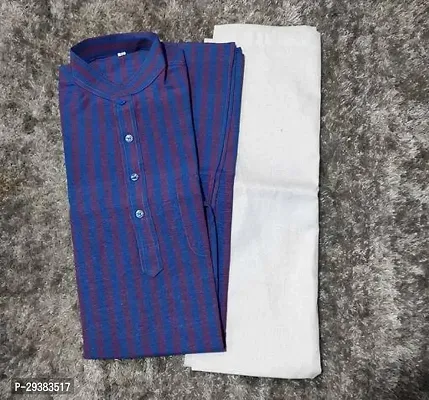 Reliable Blue Cotton Blend Striped Kurta And Bottom Sets For Men-thumb0