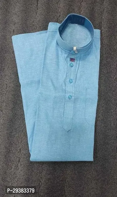 Reliable Blue Khadi Cotton Solid  Kurta For Men