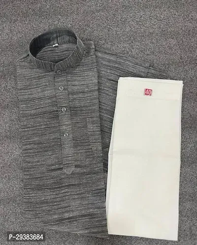 Reliable Grey Khadi Cotton Solid Kurta And Bottom Sets For Men