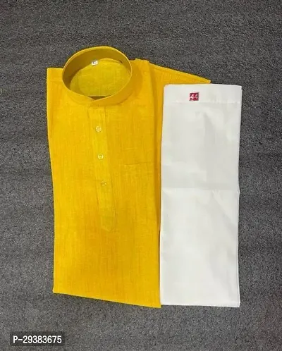 Reliable Yellow Khadi Cotton Solid Kurta And Bottom Sets For Men