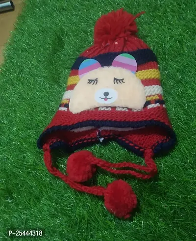 Fabulous Woolen Woven Design Bobble Cap For Kids-thumb0