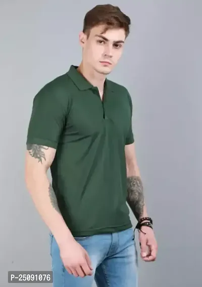 Comfortable Green Cotton Blend Polos T-shirt For Men-thumb0