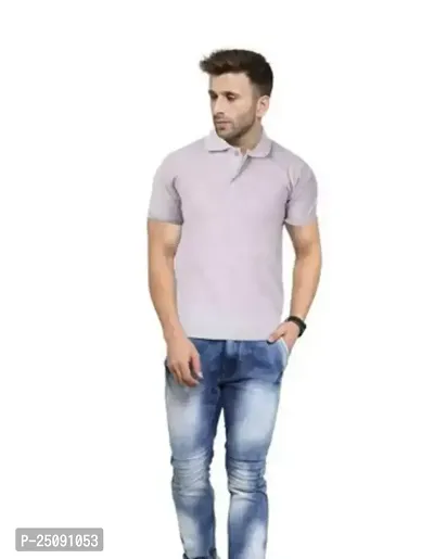 Comfortable Grey Cotton Blend Polos T-shirt For Men