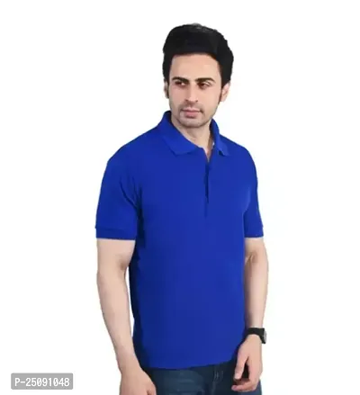 Comfortable Blue Cotton Blend Polos T-shirt For Men-thumb0