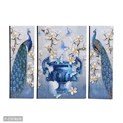 Om Sai Mohan Enterprises Set Of 3-Piece Beautiful Pair of Graceful Digital Modern Art Peacock  Flower Vase (P1) Wall Art Painting Frames Set (12X18 Inch, Multicolor)- Perfect Scenery-thumb0