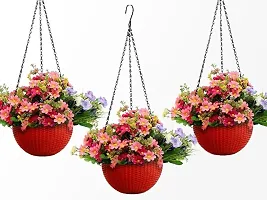 SHIROE Rattan Hanging Basket Waven Flower Pot With Hanging Chain For House ,Garden ,Balcony ,Patio Decoration(Color-Red ,Set of 3 pcs)-thumb1