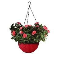 SHIROE Rattan Hanging Basket Waven Flower Pot With Hanging Chain For House ,Garden ,Balcony ,Patio Decoration(Color-Red ,Set of 3 pcs)-thumb2