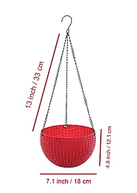 SHIROE Rattan Hanging Basket Waven Flower Pot With Hanging Chain For House ,Garden ,Balcony ,Patio Decoration(Color-Red ,Set of 3 pcs)-thumb3