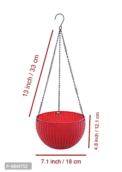 SHIROE Rattan Hanging Basket Waven Flower Pot With Hanging Chain For House ,Garden ,Balcony ,Patio Decoration(Color-Red ,Set of 3 pcs)-thumb4