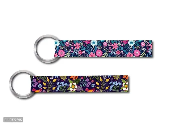 SIGNOOGLE 2 Pcs Flowers Theme Racing Theme Lanyard keychain Holder Compatible For All Bikes Car Key Holder Key Tag Multicolored (6 x 1 Inch)