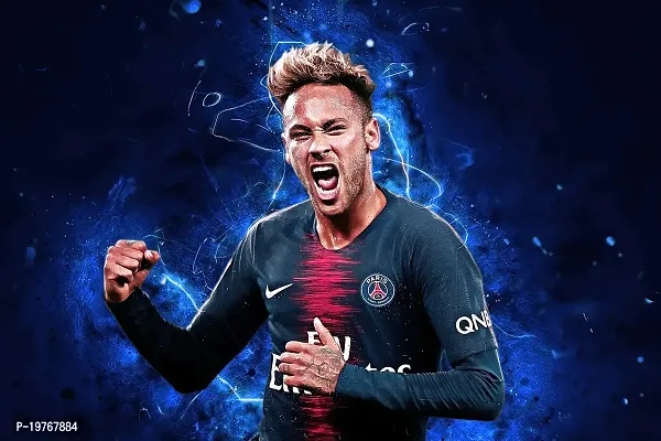 SIGNOOGLE Football Player Neymar Jr 3D Printed Stickers Posters Large for Wall Bedroom Sports Room Or Any Other Suitable Place Multi Colored 45.50 x 30.50 Cm Pack of 2-thumb0